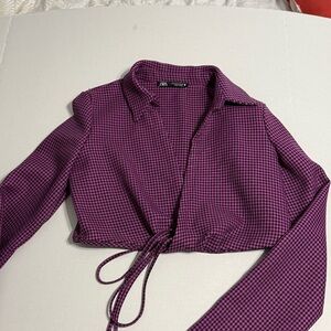 Zara Houndstooth Purple and Black Blouse